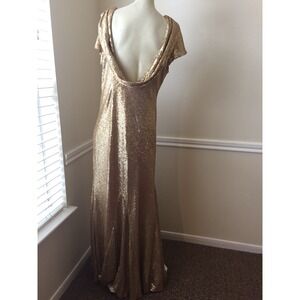 Candela Sz: 10 Toulouse Gold Sequin Maxi Drape Back Disco Dress Prom (b25)